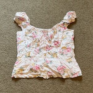 Hollister Pink and Yellow Floral Blouse